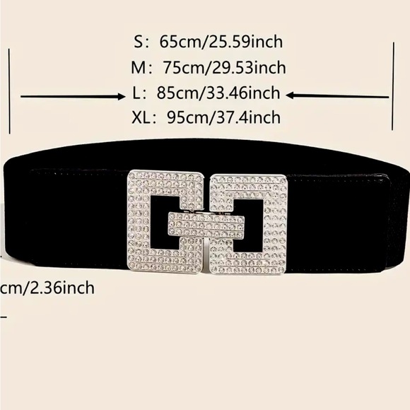RHINESTONE GEOMETRIC BUCKLE WIDE BELT CLASSIC BLACK COLOR ELASTIC SIZE LARGE - Picture 3 of 6